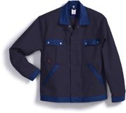 BP 1454-720-10-60/62 werkjas, verborgen drukknoopband en zakken, 305,00 g/m² versterkt katoen, donkerblauw/koningsblauw, 60/62