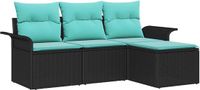 vidaXL - Tuinbank - Set - 4 zitplaatsen - Zwart - Polyrattan