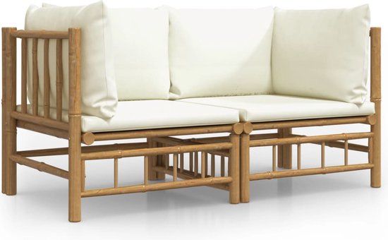 vidaXL Tuinhoekbanken 2 st met kussens bamboe crèmewit