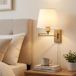 B·LED BARCELONA LED BarcelonaLED Moderne Scharnierarm Wandlamp Nordic Goud met Stekkerkabel en Schakelaar Witte Stoffen Lampenkap E27 Plug Lezen Slaapkamer Nachtkastje Hotel