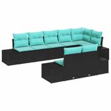 vidaXL Tuinbank Set 8 st Zwart en Turkoois Poly rattan