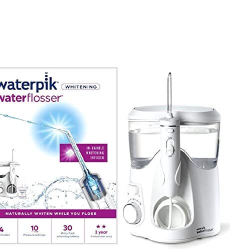 Waterpik Whitening professionele waterflosser met muntsmaak tanden bleken tabletten, tandplak verwijderingstool, herstelt natuurlijke witheid in 4 weken, wit (WF-06UK)