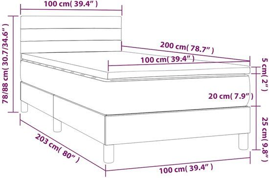 vidaXL Boxspring met matras stof zwart 100x200 cm