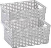 Plasticforte Opbergmand - 5x stuks - Kastmand - rotan kunststof - zilver - 6 Liter - 19 x 29 x 13 cm