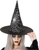 Atosa Halloween heksenhoed met spinnenweb - one size - zwart/zilver