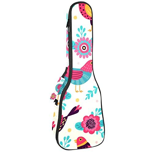 Mersov Concert Ukelele Rugzak, Heavy Duty Ukelele Case Bag met Opslag, Sopraan Concert Tenor Ukelele 10MM Gewatteerde Tas Retro Dier Kip Haan Bloemen