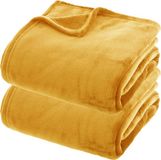 Atmosphera Fleece Dekens/Fleeceplaids - 2x - Mosterdgeel - 180x230 cm - Polyester