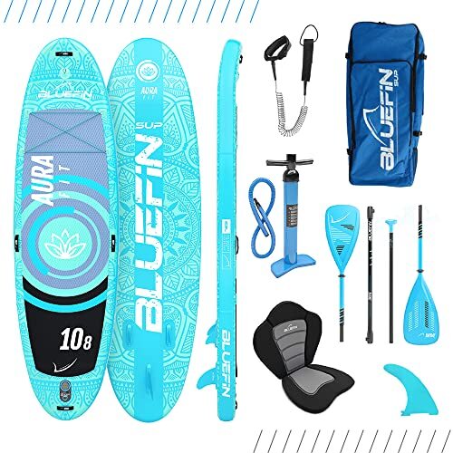 Bluefin SUP 10'8? Aura FIT Stand Up Paddle Board Kit | 15 cm Dik | Glasvezel Peddel - Fitness en Yoga Paddle Board | Aquafitness | Alle Accessoires |