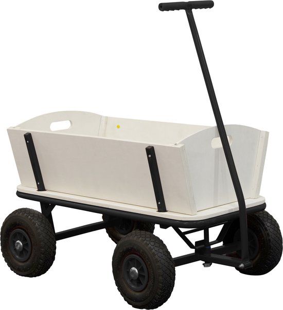 Sunny Beach Wagon Bolderkar Zwart - Blank hout - Bolderwagen met luchtbanden - 94x61x97cm