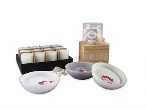 Candele D'Aurora Set van 16 kaarsen, verschillende vormen en geuren, wellnessbowls, kleur groen en geel, lont made in Germany,