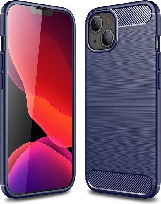 MobyDefend iPhone 13 Case - Brushed Metal & Carbon Fiber - Navy Blue