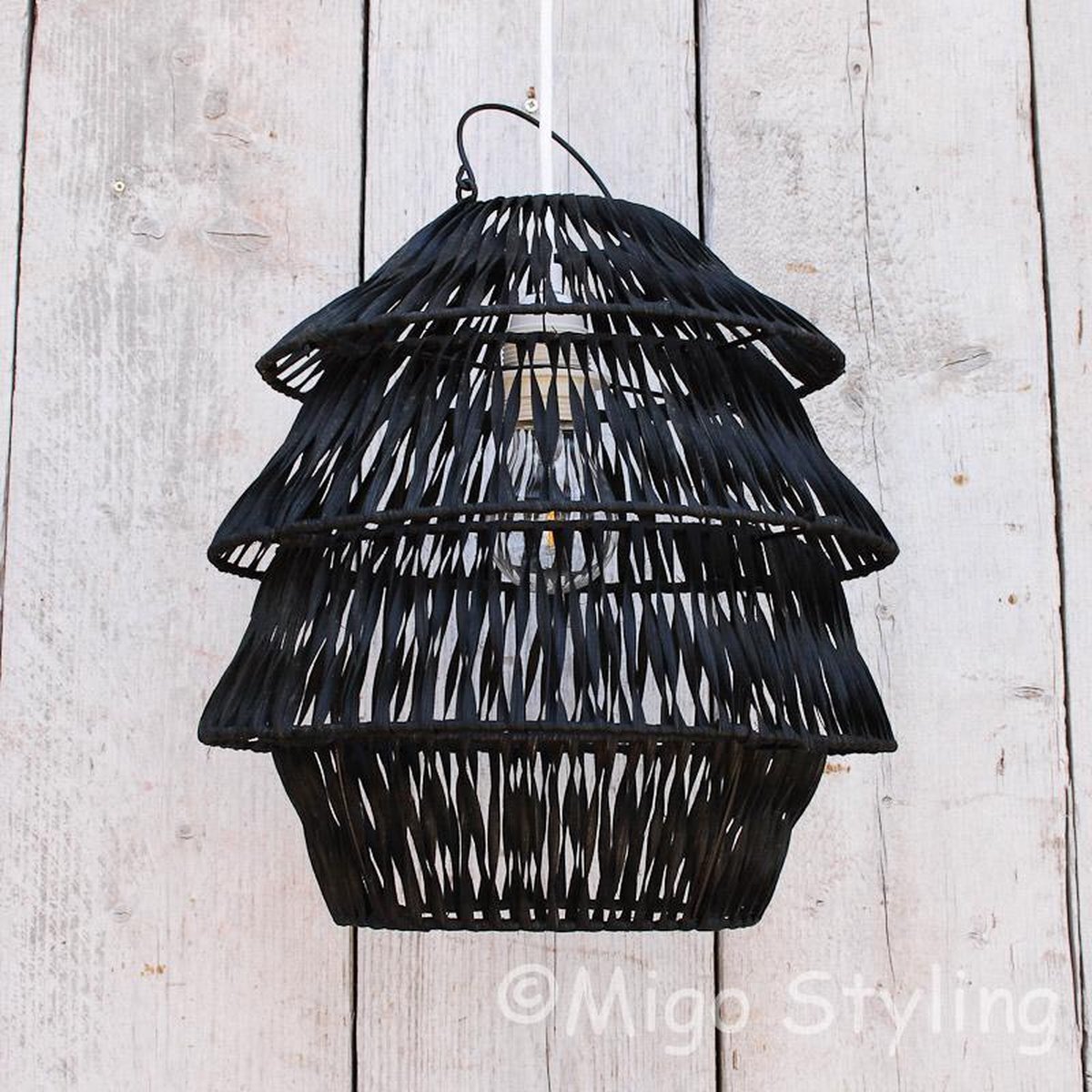 Migo Styling Hanglamp - Gespleten Riet - Bali - Zwart - Dia 30 cm