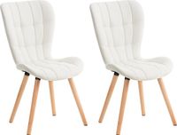 CLP Elda Set de 2 chaises de salle à manger - Sans accoudoir - Bois - similicuir blanc