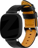 Bandz lederen band geschikt voor Fitbit Versa 3 / Sense - Zwart