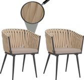 Mendler HWC Set van 2 aluminium tuinstoelen, model HWC-N38, met armleuningen, bekleed met olefin touw in crème kleur. Inclusief kussens in lichtbruin