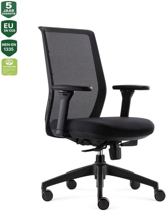 BenS 837-Ergo-4 - Ergonomic Office Chair - Mesh Back - Adjustable Armrests - Black