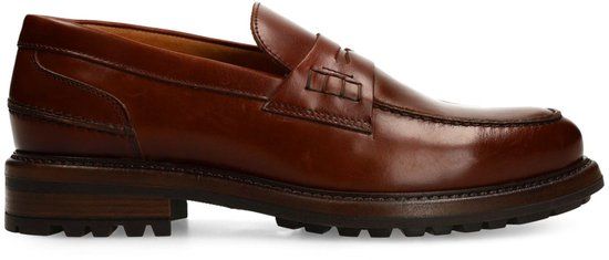 Manfield - Heren - Cognac leren loafers - Maat 45