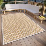 freundin Home Collection Antonia Tapijt voor binnen en buiten, plat weefsel, geometrisch patroon, weerbestendig buitentapijt voor woonkamer, hal, balkon, terras en tuin, crème oker, 120 x 170 cm