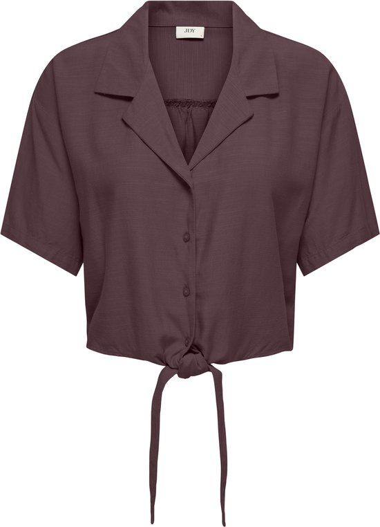 JDY - JDYCAYA LINEN S/S KNOT SHIRT WVN DIA - Dames - Blouses - M - Viscose/Linnen - Kort - Korte mouw - Klassieke kraag - Geen zakken - Standaardmouw - Lente/Zomer - Volwassenen - Casual - Vrouwen - Donkerpaars
