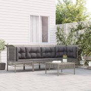 The Living Store Loungeset PE-Rattan Grijs - Tuinhoekbank 65x65x75 cm - Tuinmiddenbank 55x65x75 cm - Tuinvoetenbank 55x55x32 cm - Kussen Donkergrijs