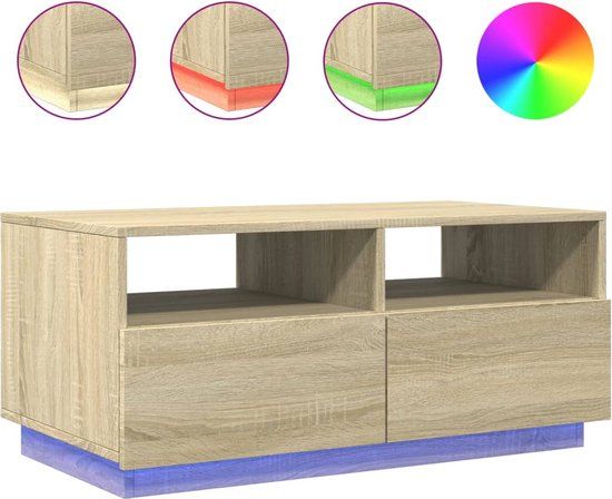 vidaXL Salontafel met LED-verlichting 90x49x40 cm sonoma eikenkleurig