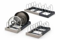 Organisateur de casseroles et de poêles extensible sans marque pour armoire de cuisine – Étagère de rangement en acier inoxydable avec 6 séparateurs réglables – Support de planche à découper et de couvercle – Étagère d'organisation de cuisine