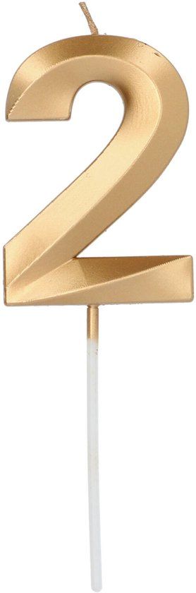 Folat - Kaars cijfer 2 glamour goud metallic 7 cm