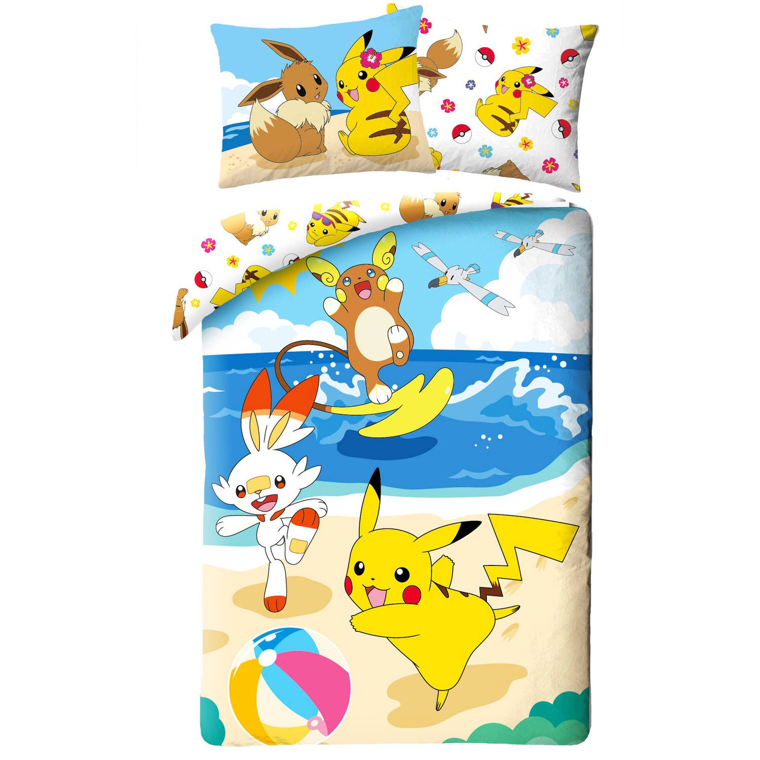 Pokémon Dekbedovertrek Pikachu Scorbunny - Eenpersoons - Katoen - 140x200cm