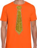 Bellatio Decorations Verkleed shirt heren - stropdas glitter goud - oranje - carnaval - foute party XL