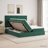 vidaXL LED-opbergbed met matras, donkergroen, 200 x 200 cm, fluweel