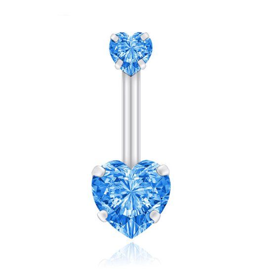 LGT JWLS Lookinggoodtoday Navelpiercing Edelstaal Double Heart Lichtblauw