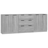 VidaXL 3-delig dressoir, grijze Sonoma eikenlook, houtvezel