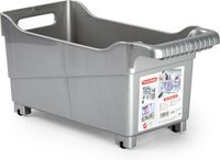 Plasticforte opberg Trolley Container - zilver - op wieltjes - L38 x B18 x H18 cm - kunststof - opslag box/bak - 12 liter