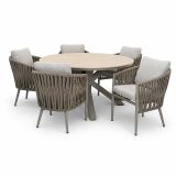 Edison table Ø148 cm taupe/teak with 5 Teromos dining chairs