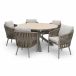 Edison table Ø148 cm taupe/teak with 5 Teromos dining chairs