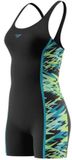 Speedo Hyperboom Spl Muscleb Legsuit Dames - Badpak met Pijpjes Dames en Muscleback - Chloorbestendig Sportbadpak Dames - Kleurvast Zwempak Dames - Zwart/Groen - 38