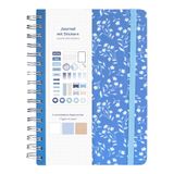 Idena 11366 - Notitieboek A5 met 66 stickers, blauw, dagboek met 78 pagina's, 120 g/m², 3 verschillende papiersoorten, gestippeld, met binnenvak en elastiek, FSC-mix