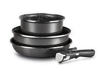 Magefesa K2 glazen inductiekookset met afneembaar handvat, steelpanset 20 cm, koekenpan 28 cm en lunchbox 26 cm, antiaanbaksteen, PFOA-, gas, geëmailleerd staal