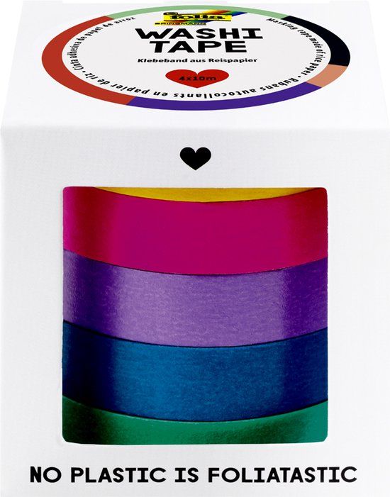 Folia Washi Tape Set Basis Kleuren, 5 Rollen Decoratief Papieren Tape