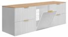 3xE living Meuble sous lavabo suspendu avec panier à linge, blanc / chêne clair, poignées noires, 160 x 46 x 57 cm
