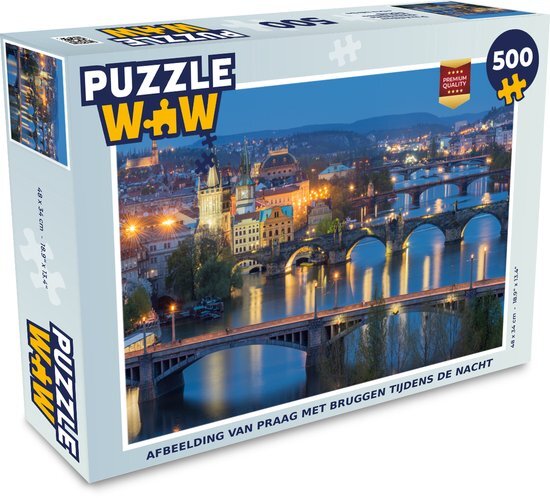 MuchoWow Puzzel Nacht - Praag - Bruggen - Legpuzzel - Puzzel 500 stukjes