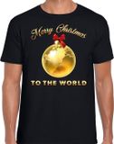 Bellatio Decorations Shoppartners Bv Foute Kersttrui / sweater - Merry Christmas to the world - gouden wereldbol - zwart - heren - kerstkleding / kerst outfit L