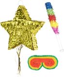 PartyDeco Verjaardag Pinata Ster goud - 44 x 42 cm - set met stok en masker