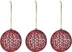 Merkloos / Sans marque Koopman International Draad kerstbal - rood glitter - 3 stuks - kunststof - 9 cm