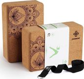 Overmont Yogablokken kurk set van 2 met yogariem voor yoga, pilates, algemene fitness en stretching, 23 x 15 x 7,6 cm