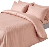Homescapes Satijn Streep Dekbedovertrek 240x220 cm – Lits-jumeaux – Taupe-beige – 100% Egyptisch Katoen – Draaddichtheid 330
