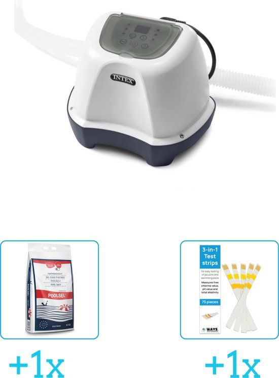 Intex QS400 zoutwatersysteem - tot 17.413 liter inclusief Zwembadzout 15 kg & WAYS Testrips