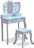 Teamson Kids Houten Kaptafel Kinderen - Hartvormig - LED Lichten - Tafel en Stoel Set - Blauw