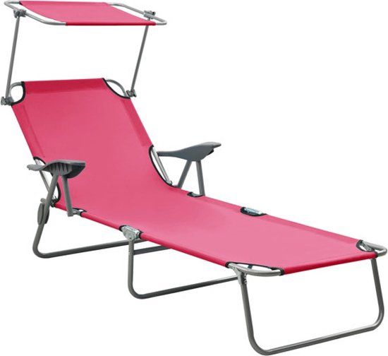vidaXL Ligbed met luifel staal roze