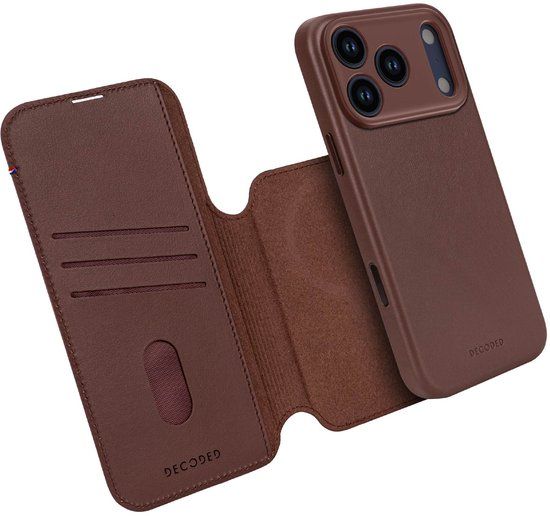 DECODED 2-in-1 Leren Detachable Wallet Hoesje Geschikt voor iPhone 17 Pro Max - Magnetisch Afneembaar - met Pasjeshouder - Premium ECCO Leer - Geschikt voor MagSafe - Bruin